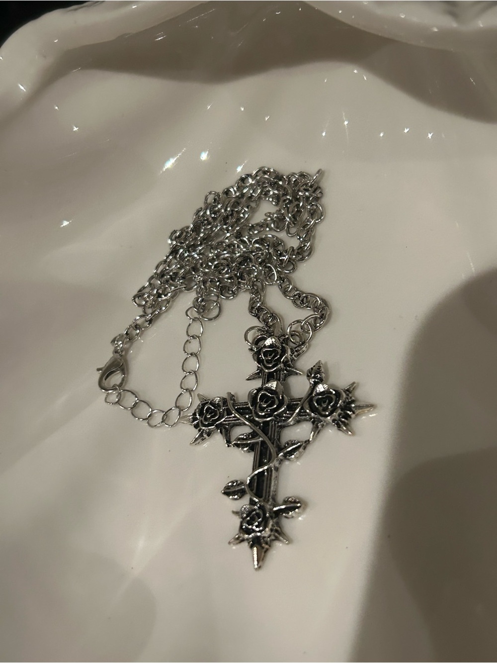 Silver Rose Cross Necklace